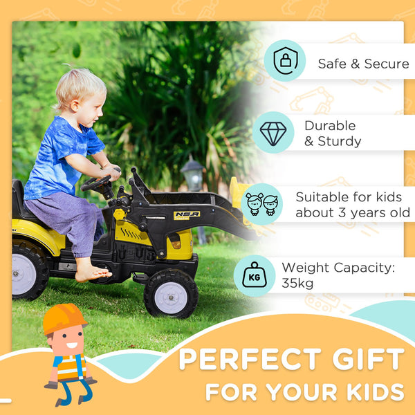 English Elm Aosom Kids Pedal Excavator Ride on Toy with Working Front Loader Digger for Toddlers W2225P217066