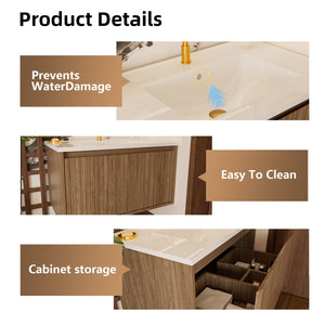 English Elm 30 Inch Bathroom Vanity with Sink — Floor-Standing Stability, Soft-Close Drawers, Ample Storage, Durable Finish Walnut 35.47 L x 21.85 W x 8.07 H W3520S00009