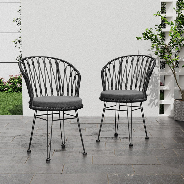 English Elm Christopher Knight Home® - TAVON Woven Rattan Dining Chairs (2-Pack) with Gray Cushions, Sturdy Iron Frame, 300 lb Capacity N762P240772E