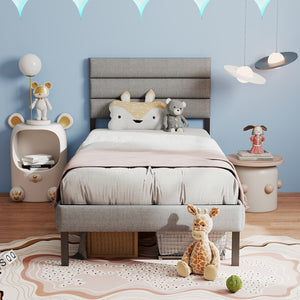English Elm Twin Upholstered Metal Bed Frame with Headboard, No Box Spring Needed, 14" Underbed Storage, Grey/Black Modern Design T3963P385004