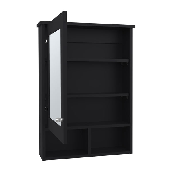 English Elm Medicine Cabinet Gibson Black Mirrored Door Wall Storage with Hidden & Open Shelves, Space-Saving Design B092P238758