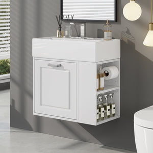 English Elm Christopher Knight Home® - 21.8" Wall-Mounted Bathroom Vanity with Ceramic Sink, Soft-Close Drawer, Adjustable Shelves & Tissue Holder White N759P292550K