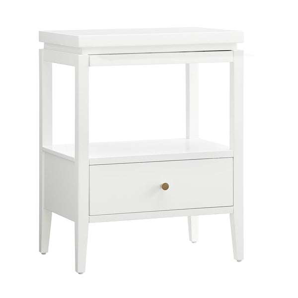 English Elm Olana Floating Top 1-Drawer Nightstand in White — Modern Solid Wood Nightstand with Hidden Tray, Gold Pull, Shelf B050P376963