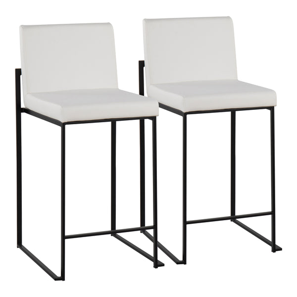 English Elm Fuji Contemporary High Back Counter Stool Set Of 2 In Black Steel & White Faux Leather - Stylish Comfort B202P221955