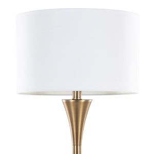 English Elm 65" Hourglass Floor Lamp Matte Golden Bronze Sculptural Body with White Linen Drum Shade B202P223994