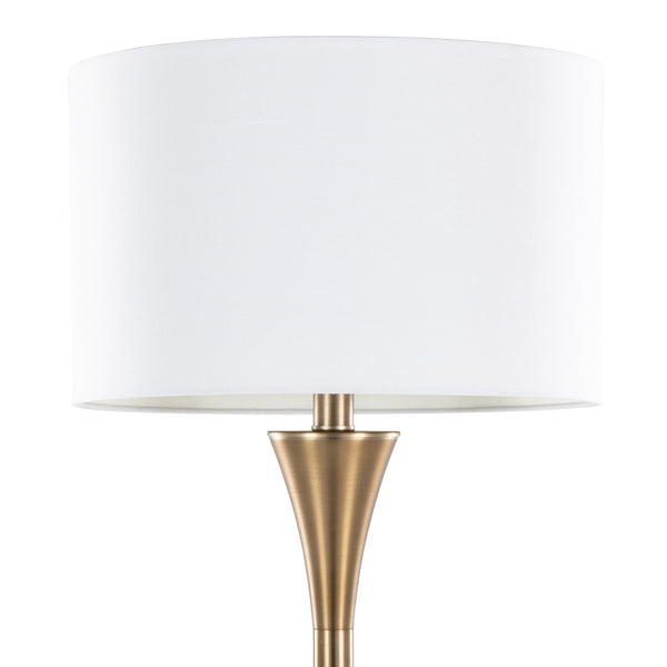 English Elm 65" Hourglass Floor Lamp Matte Golden Bronze Sculptural Body with White Linen Drum Shade B202P223994