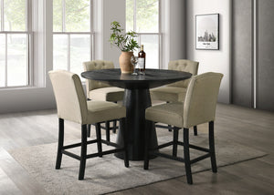 English Elm Jacopo Round Pedestal Counter Dining Set Ebony Frame Beige Cushioned Chairs B2749S00309