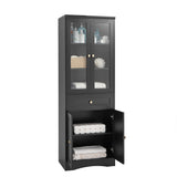 English Elm Tall Bathroom Storage Cabinet, Cabinet With Four Doors and Drawers, Adjustable Shelf, Mdf Board, Black