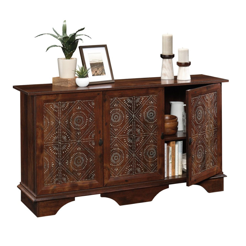 English Elm Storage Cabinet - Stylish Brown Finish With Graphic Tile Design For Organized Living Spaces & Offices B356P402715-GIGA