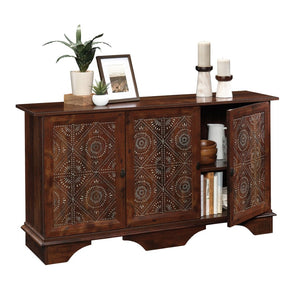 English Elm Storage Cabinet - Stylish Brown Finish With Graphic Tile Design For Organized Living Spaces & Offices B356P402715-GIGA