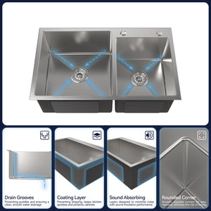English Elm Stainless Steel Double Bowl Overmount Kitchen Sink with Nano Gray Satin Brushed Finish T3177P286041