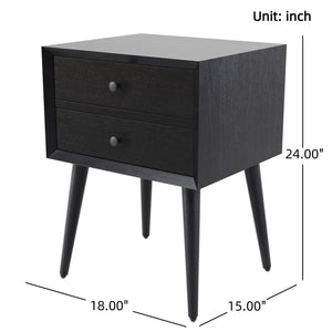 English Elm Christopher Knight Home® - Nightstand with 2 Drawers Mid-Century Acacia Wood, Splayed Legs, Brass Hardware, Easy-Glide Storage Black 20.5 L x 17.5 W x 14.75 H N761P180219B