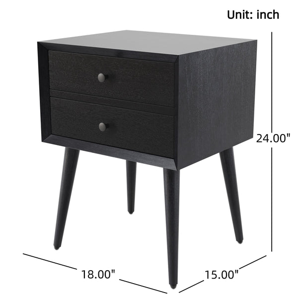 English Elm Christopher Knight Home® - Nightstand with 2 Drawers Mid-Century Acacia Wood, Splayed Legs, Brass Hardware, Easy-Glide Storage Black 20.5 L x 17.5 W x 14.75 H N761P180219B