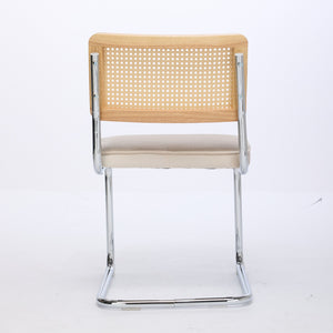 English Elm Mid Velvet Mid Century Dining Chair with Rattan Back, Solid Wood Frame, Plush Velvet, 360lb Capacity Beige W1143P168322