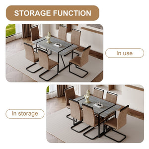 English Elm Table Modern Minimalist Grey Marble Mdf Dining Set With 6 Comfortable Brown Chairs & Metal Frame W1151S02682-GIGA