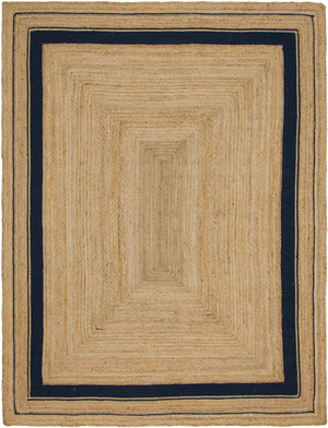 Unique Loom Braided Jute Gujarat Hand Woven Border Rug Natural and Navy Blue, Navy Blue 9' 0" x 12' 2"