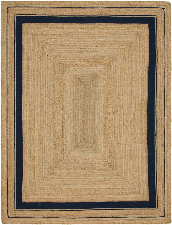 Unique Loom Braided Jute Gujarat Hand Woven Border Rug Natural and Navy Blue, Navy Blue 9' 0" x 12' 2"