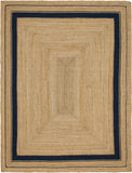 Unique Loom Braided Jute Gujarat Hand Woven Border Rug Natural and Navy Blue, Navy Blue 9' 0" x 12' 2"
