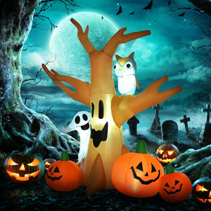 English Elm Homcom 7.5' Lighted Halloween Inflatable Haunted Tree With Owl, Ghost & Pumpkins - Spooky Yard Decor! W2225P229515