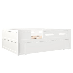 English Elm Wood Twin Platform Bed for Kids with Fence Guardrail and Under Storage Drawer White N709P385776K