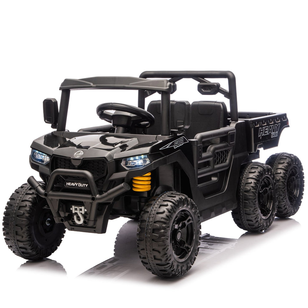 English Elm 24v Electric Kids Dump Truck 4wd Six Wheel Ride on with Remote Suspension Cargo Bucket Black W1578P380841