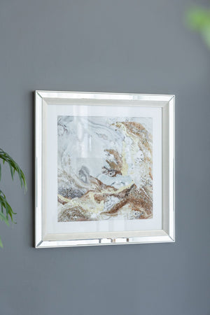 English Elm 23.6X23.6" Crystal-Accented Wall Art - Gold, Bronze & Gray Abstract Design With Mirrored Frame W2078P318310