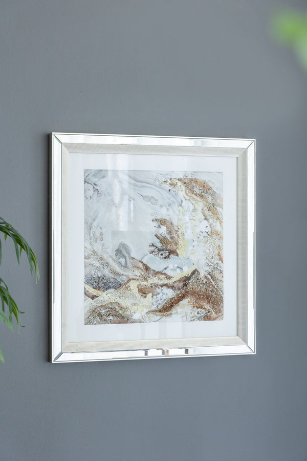 English Elm 23.6X23.6" Crystal-Accented Wall Art - Gold, Bronze & Gray Abstract Design With Mirrored Frame W2078P318310