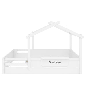 English Elm Twin Low Loft Bed Solid Pine Frame with Built-in Led Lighting and Storage Shelves Light White W1580P396332