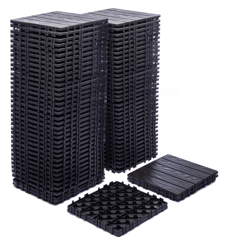 English Elm 68-pack Interlocking Plastic Deck Tiles Wood Grain Waterproof Outdoor Patio Floor Set W1578P454036