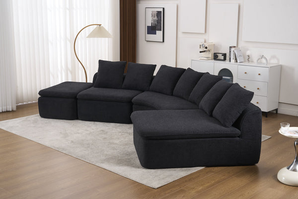 English Elm 133'' Modular U-shaped Sectional Chenille Sofa with Removable Recliner for Spacious Rooms Black W2231S00055