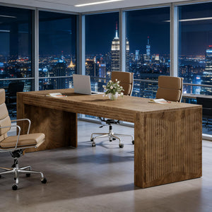 English Elm Executive Extra Long Wood Grain Computer Desk for Dual Monitor Home Office Setup T3971P449893