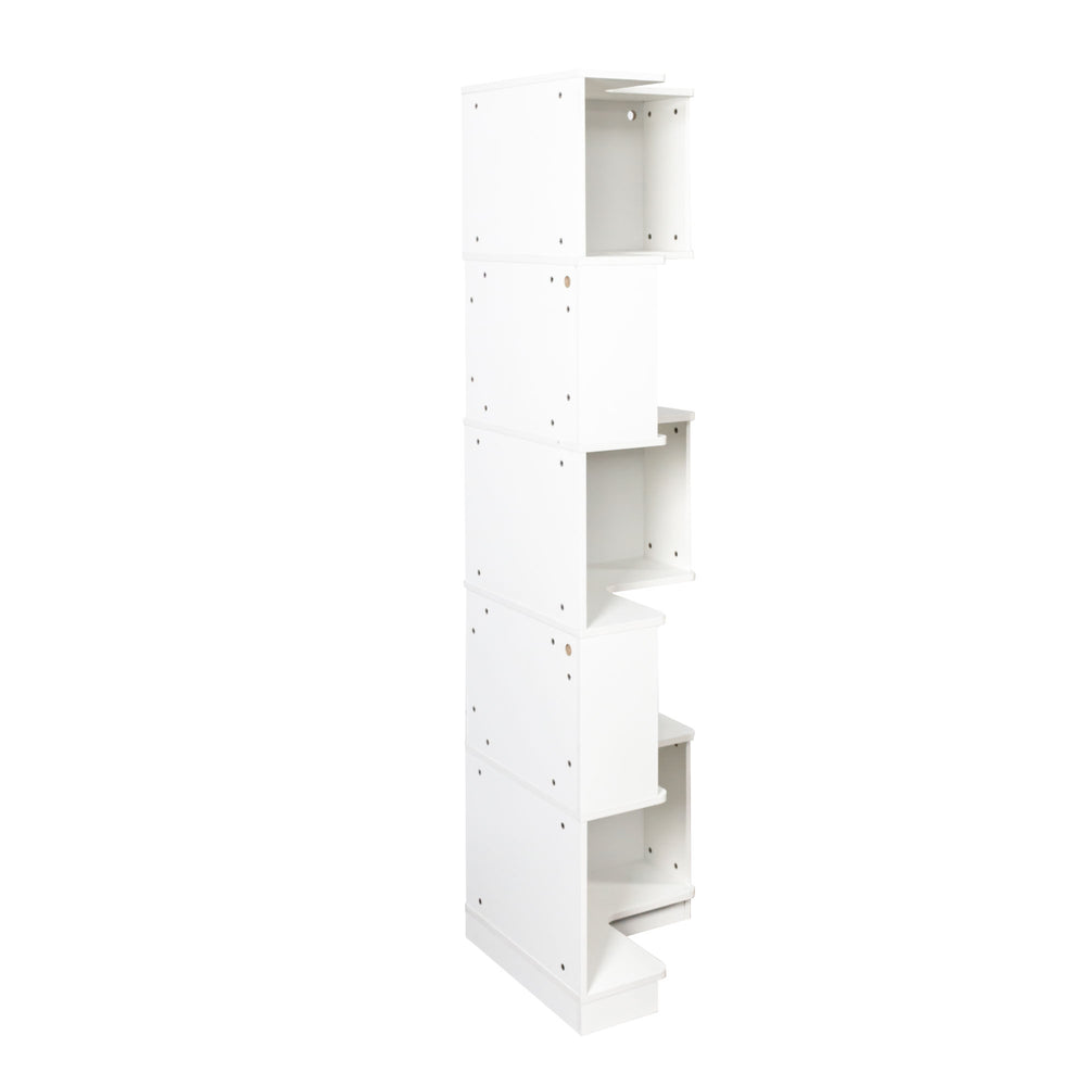 English Elm Corner 5-Tier Book Shelf with LED Accent Lighting, Space-Saving L-Shaped Corner Bookcase for Home White W331P293302
