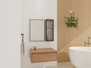 English Elm 30'' Wall Mounted Mirror Cabinet Black Aluminum Acrylic Door Floating Bathroom Storage W999S00538