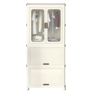 English Elm Portable Kids Wardrobe Cabinet with Magnetic Doors Hanging Rod and Four Cube Storage W2699P210481