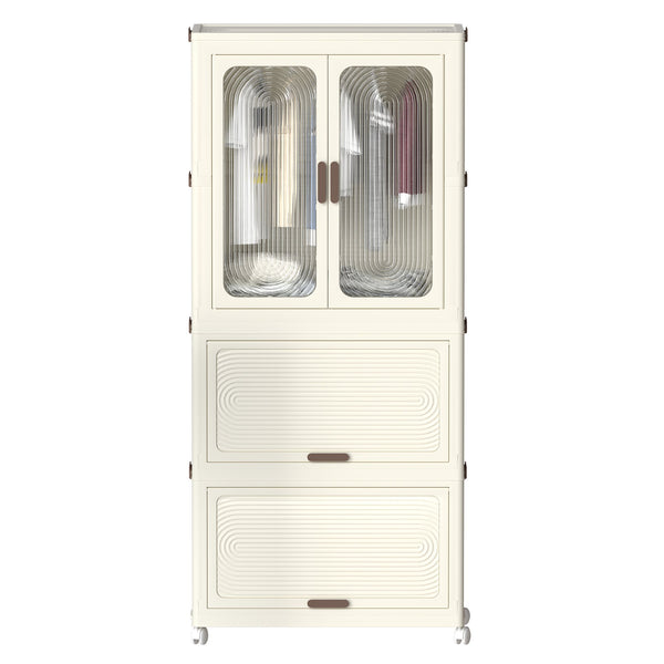 English Elm Portable Kids Wardrobe Cabinet with Magnetic Doors Hanging Rod and Four Cube Storage W2699P210481