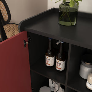 English Elm Sideboard Buffet Cabinet - Modern Black & Red Storage Solution With Drawers & Open Shelves For Style W409P176598-GIGA