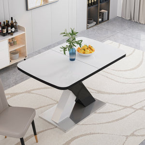 English Elm Modern Stretchable Rectangle Dining Table With Elegant White Top And Stylish X-Shape Black Legs W757P242760