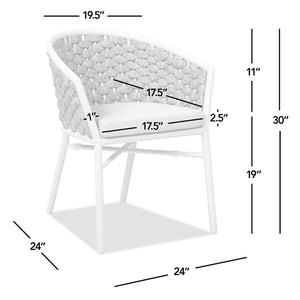 English Elm Jennifer Taylor Home - Rowan Optic White 24" Rope Barrel Back Patio Chairs Set of 2 with Reversible Cushion, Weatherproof Acrylic and Powder-Coated Aluminum Finish B2719P245966
