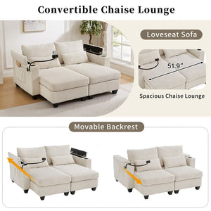 English Elm Convertible Chaise Lounge Sofa Bed With Usb Ports, Cup Holders & Storage – Modern Comfort In Beige N719S002020A