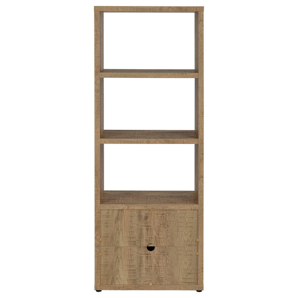 English Elm Noriega Mango 3-Shelf Media Tower Bookcase with Lower Melamine Cabinet, Rustic Saw-Mark Finish, Compact Storage and Display Solutions for Books, Decor and Electronics B062P375542