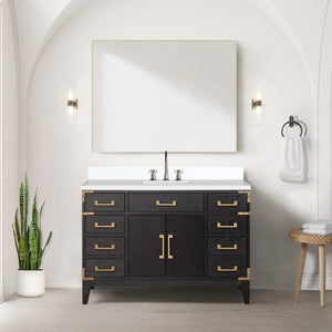 English Elm Black Oak Single Bath Vanity Set With White Quartz Top & Large Mirror - Stylish Storage Solution B2731S02129