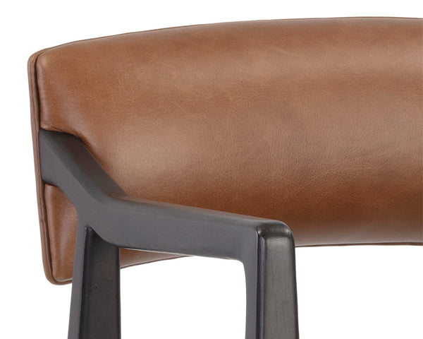 Sunpan Keagan Bar Stool - Mid-Century Design with Dark Brown Oak Frame and Artisan Leather Craftsmanship Shalimar Tobacco Leather