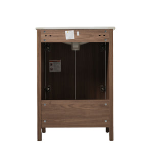 English Elm Christopher Knight Home® - 24 24-Inch Bathroom Vanity with Ceramic Sink, Textured Panels, Soft-Close Drawer & Large Storage Brown N817P339017B