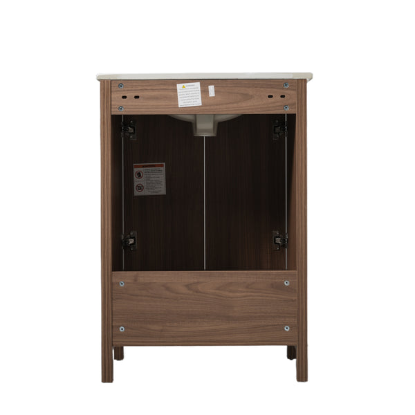 English Elm Christopher Knight Home® - 24 24-Inch Bathroom Vanity with Ceramic Sink, Textured Panels, Soft-Close Drawer & Large Storage Brown N817P339017B
