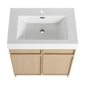 English Elm 30" Modern Freestanding Bathroom Vanity with Thick White Resin Sink, Soft-Close Doors & Adjustable Shelf (Durable) W999P239160