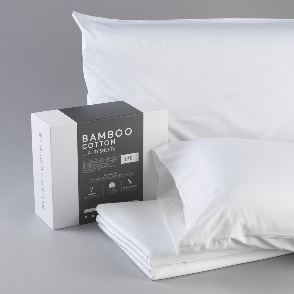 English Elm Bamboo Cotton Blend Sheet Set Breathable Moisture Wicking Soft Weave for Cool Sleep White B180P172128