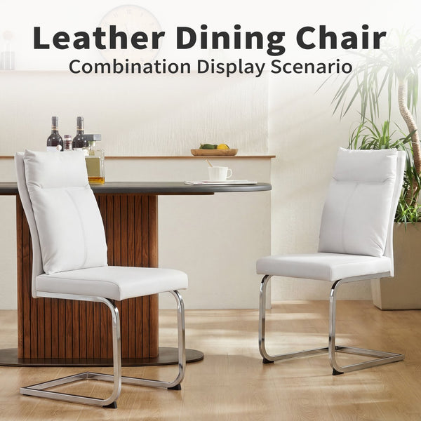 English Elm Dining Chair Set of 2 Faux Leather Chrome Base Ergonomic Contemporary Kitchen Seating White W3851P453160