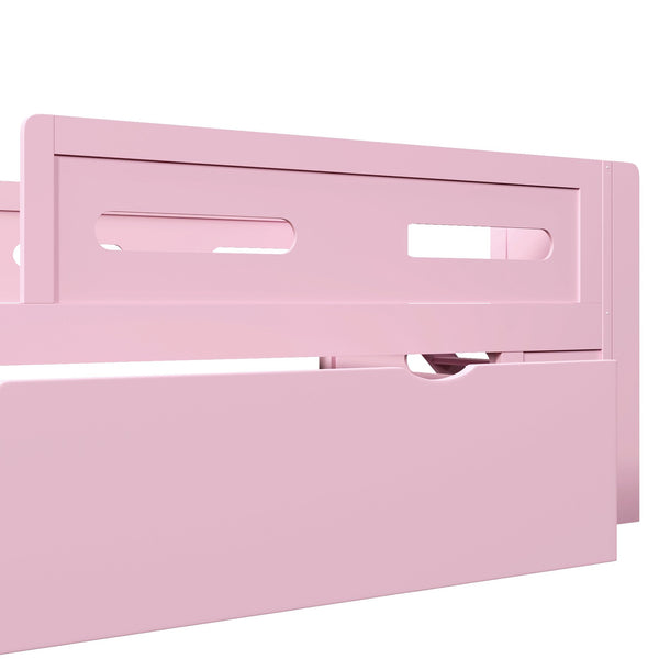 English Elm Wood Twin Platform Bed for Kids with Fence Guardrail and Under Storage Drawer Pink N709P385777H