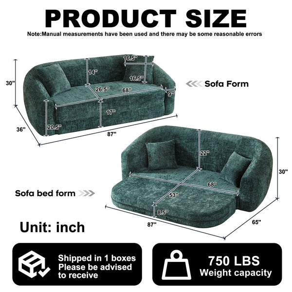 English Elm 87-inch Curved Chenille Convertible Sofa Sleeper with Pull-out Base for Apartment Living W3505P465317
