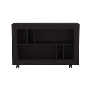 English Elm Joge versatile 37.4" console table cart with six staggered shelves, casters, sleek modern storage solution for entryway and living room Black 42.9 L x 16.5 W x 5.5 H B200P286951